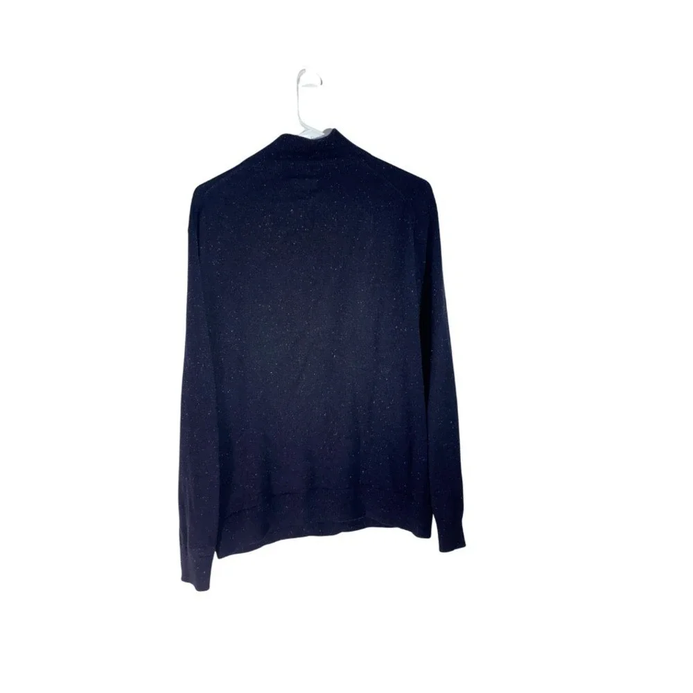 Alan Flusser‎ Mens Navy Blue Cotton Cashmere Donegal Fleck Quarter Zip Sweater M